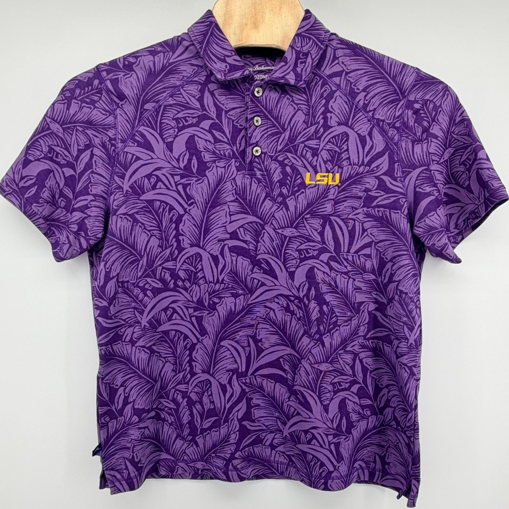Tommy Bahama LSU Tigers Polo Shirt IslandZone Purple Palm Leaf Mens Medium M